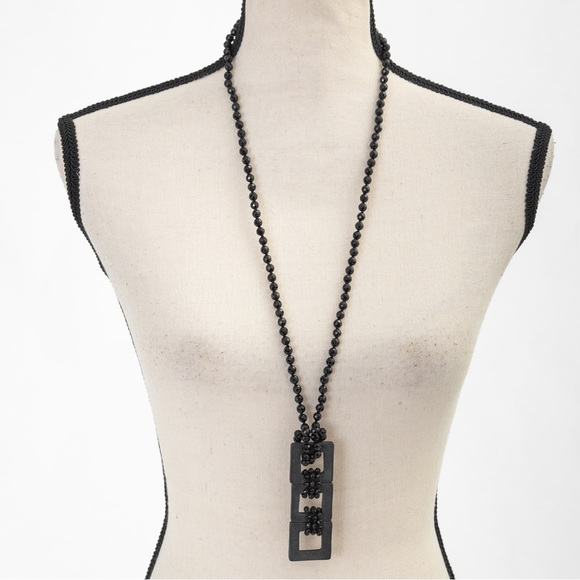 Calcite & Onyx square faceted black onyx beaded necklace with pendant Jess David - Picture 10 of 16